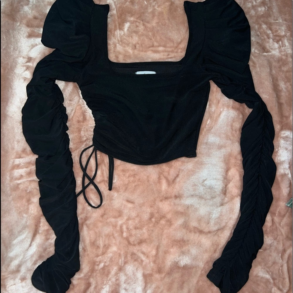 Oh Polly Black shoulder ruffled long sleeve